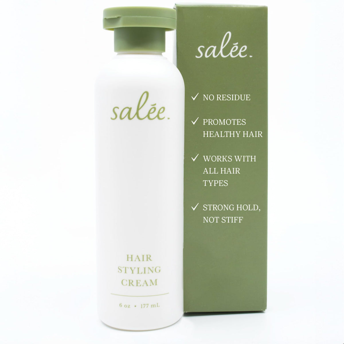 SALEE Hair Styling Cream bottle pour for smooth, frizz-free results.