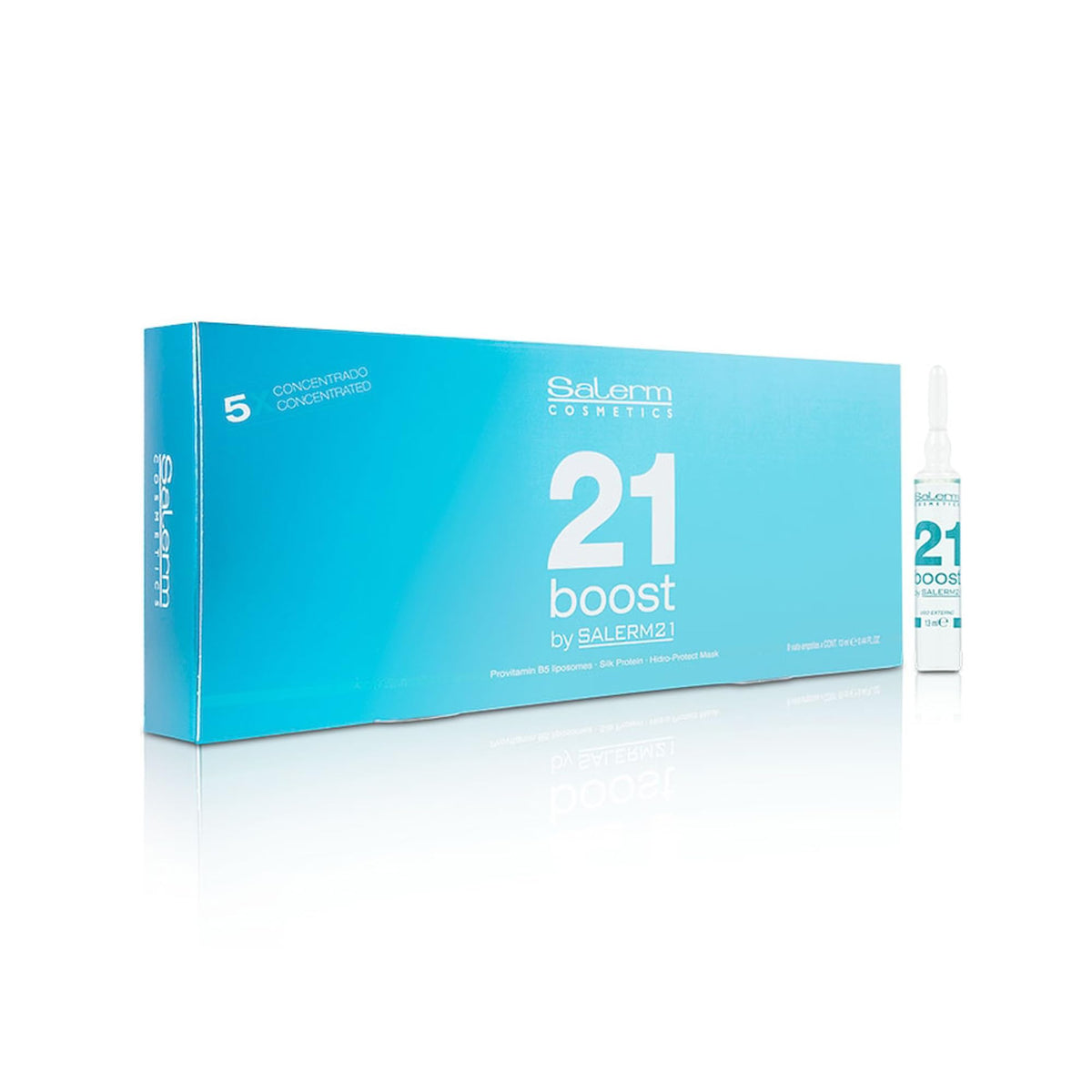 SALERM 21 Boost hair mask ampoules pack for weekly repair and shine.