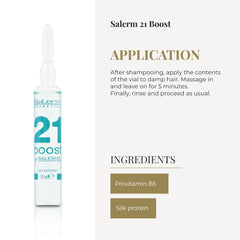 SALERM 21 Boost ampoules showing thermal protection during heat styling.