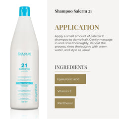 Salerm 21 hyaluronic acid graphic emphasizes intense moisture for hair.