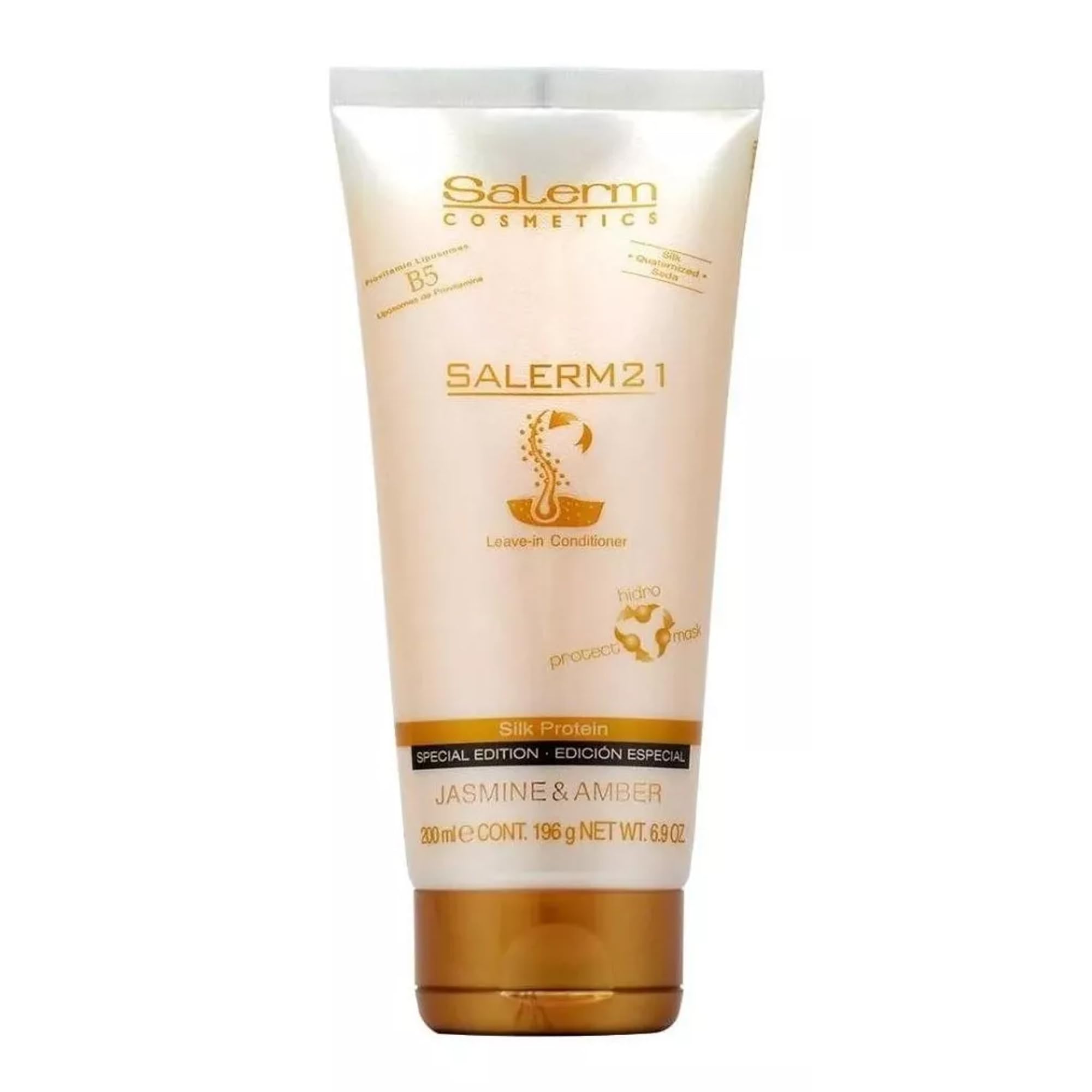 SALERM 21 jasmine-amber bottle front highlights premium leave-in care for soft hair