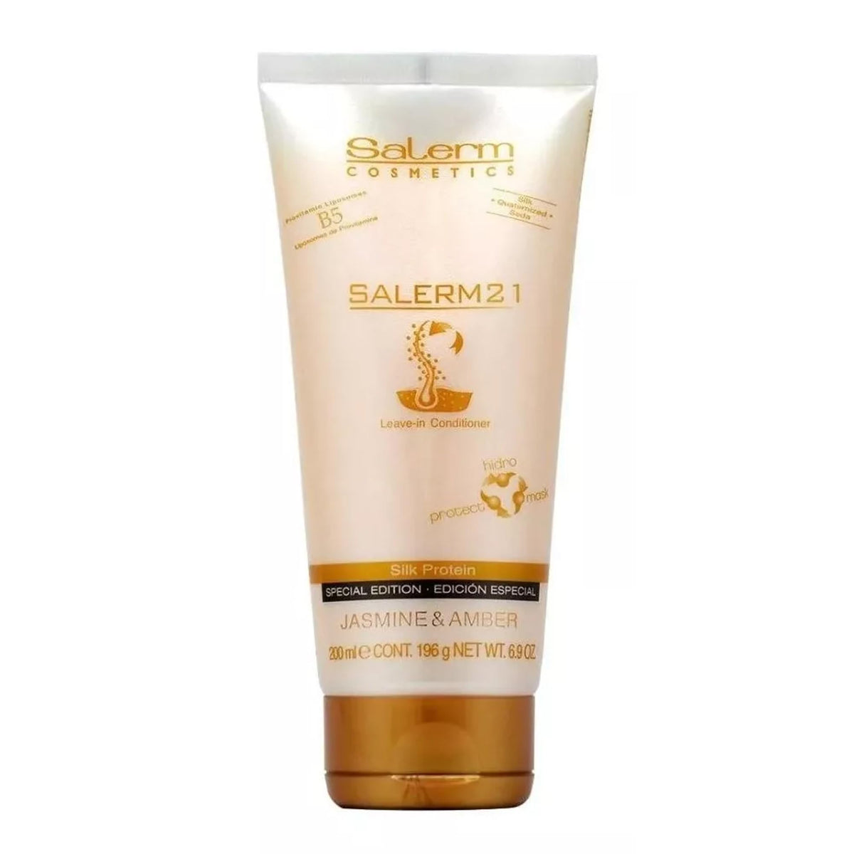 SALERM 21 jasmine-amber bottle front highlights premium leave-in care for soft hair