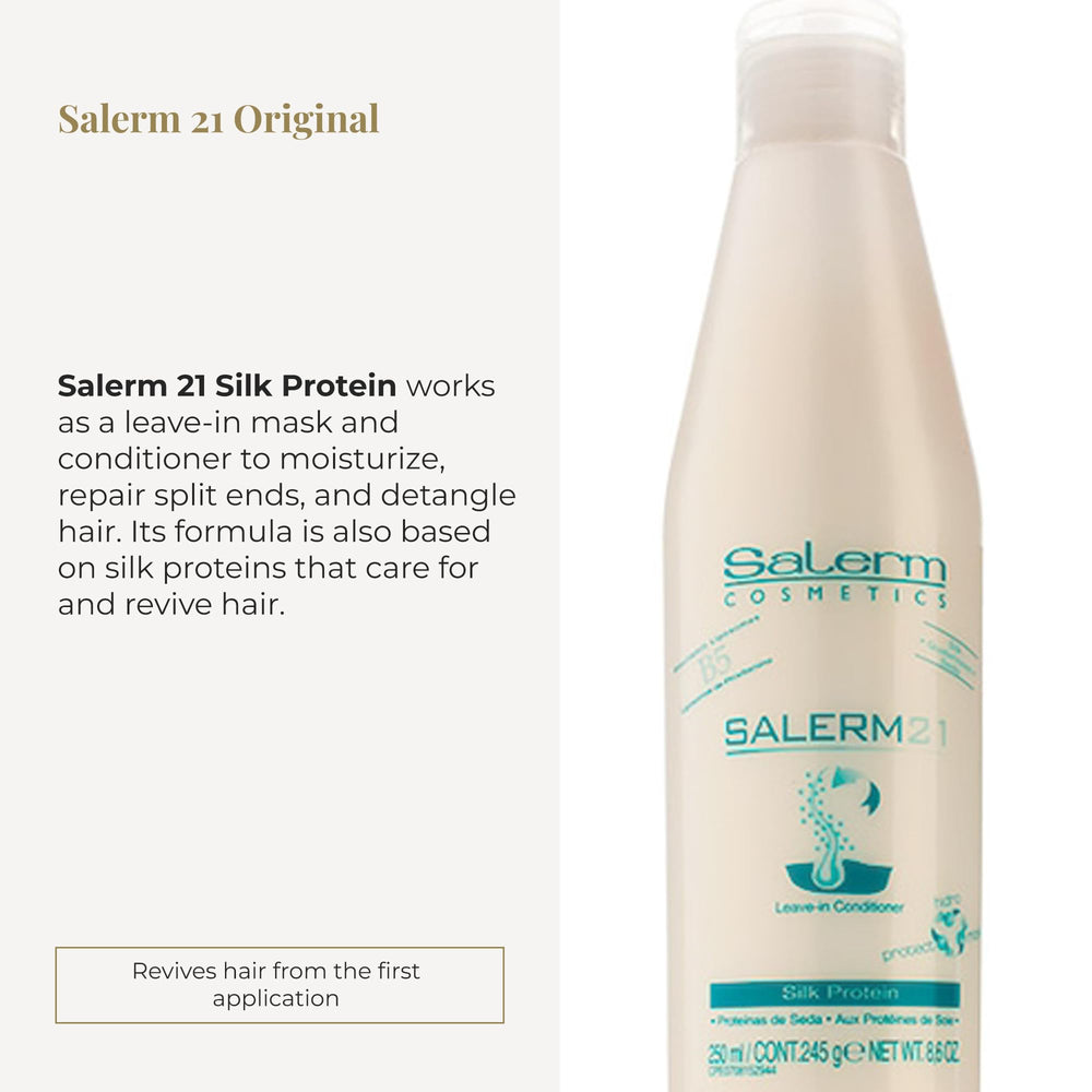 SALERM 21 leave-in application on hair shows detangling and shine