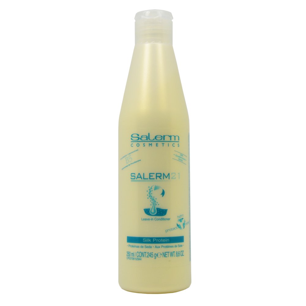 Salerm 21 Leave-In Conditioner bottle delivers moisture for smooth, frizz-free styling.