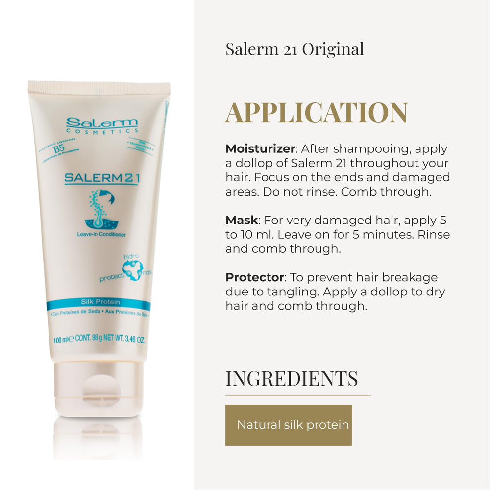 SALERM 21 Silk Protein applied to dry hair to prevent breakage and smooth strands