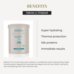 SALERM 21 Silk Protein spread on damp hair for hydration and shine.