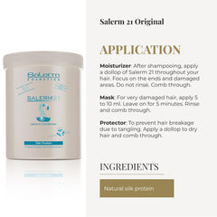 SALERM 21 Silk Protein on dry hair to prevent breakage and frizz.