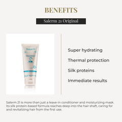 SALERM 21 Silk Protein in hand suggesting easy detangling and nourishment.