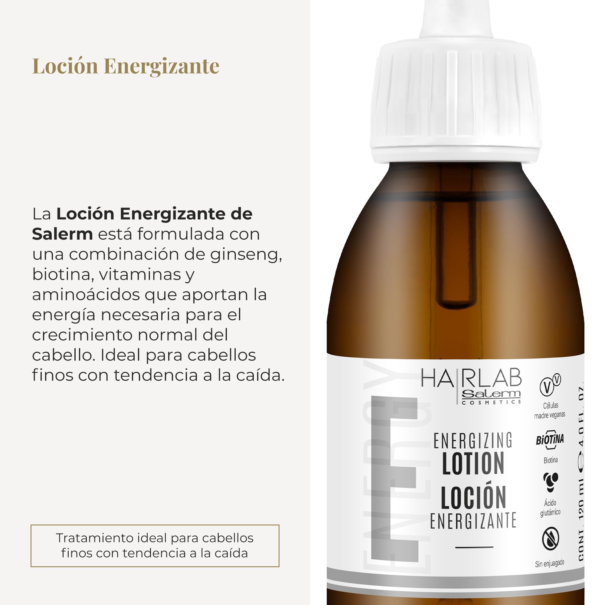 SALERM Hairlab Energizing Lotion applied for daily scalp nourishment.