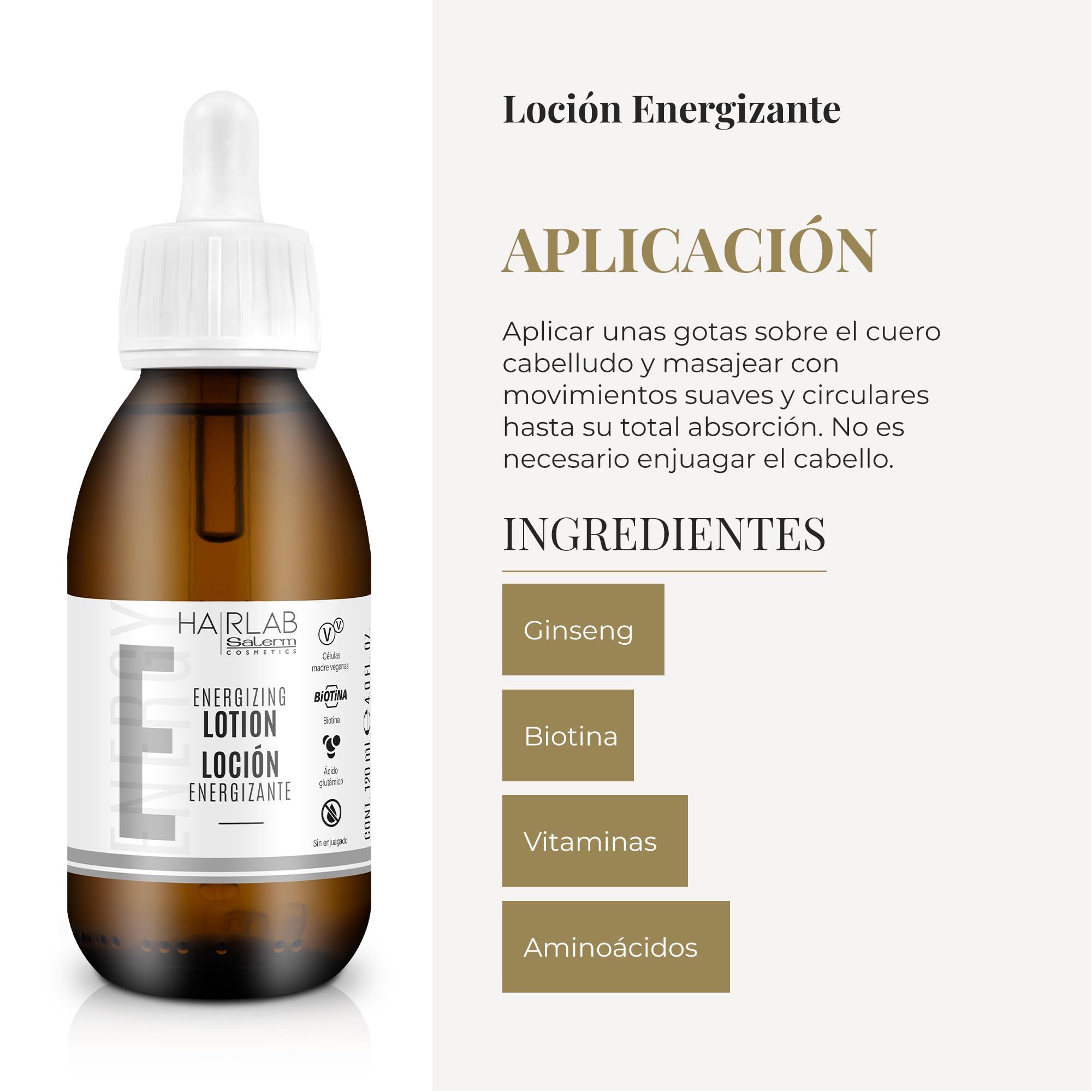 SALERM Hairlab Energizing Lotion biotin strengthens hair fibers.