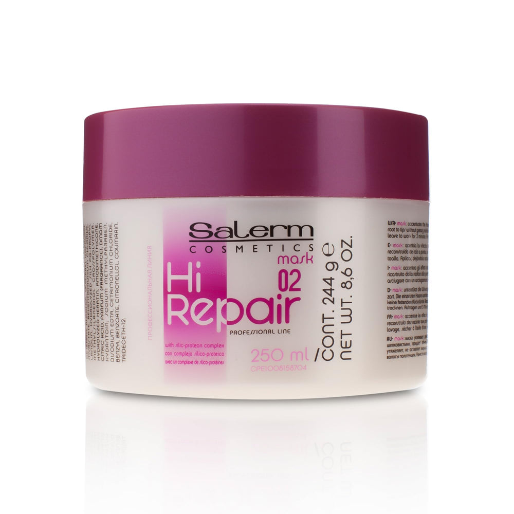 SALERM Hi Repair Mask bottle pour shows quick hydration for damaged hair.