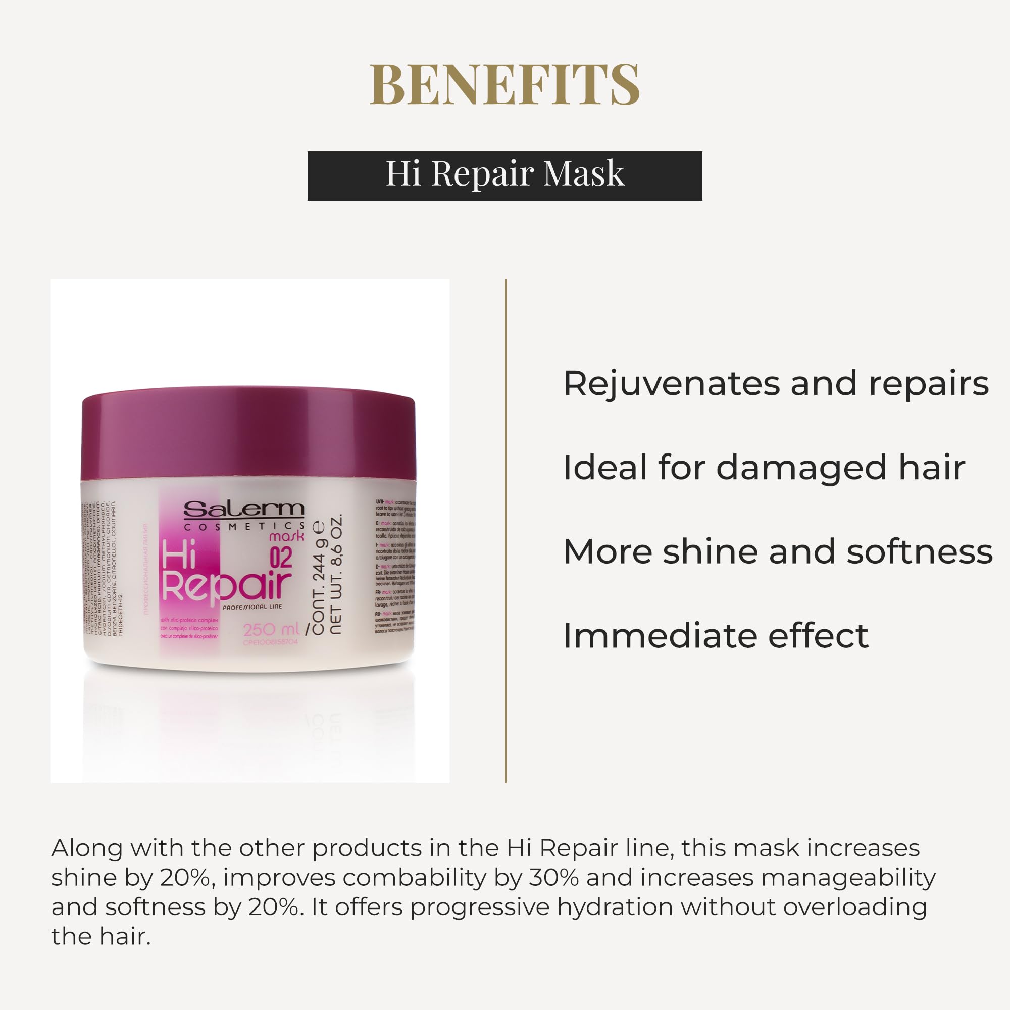 SALERM Hi Repair Mask derivative silicone closeup emphasizes targeted repair.