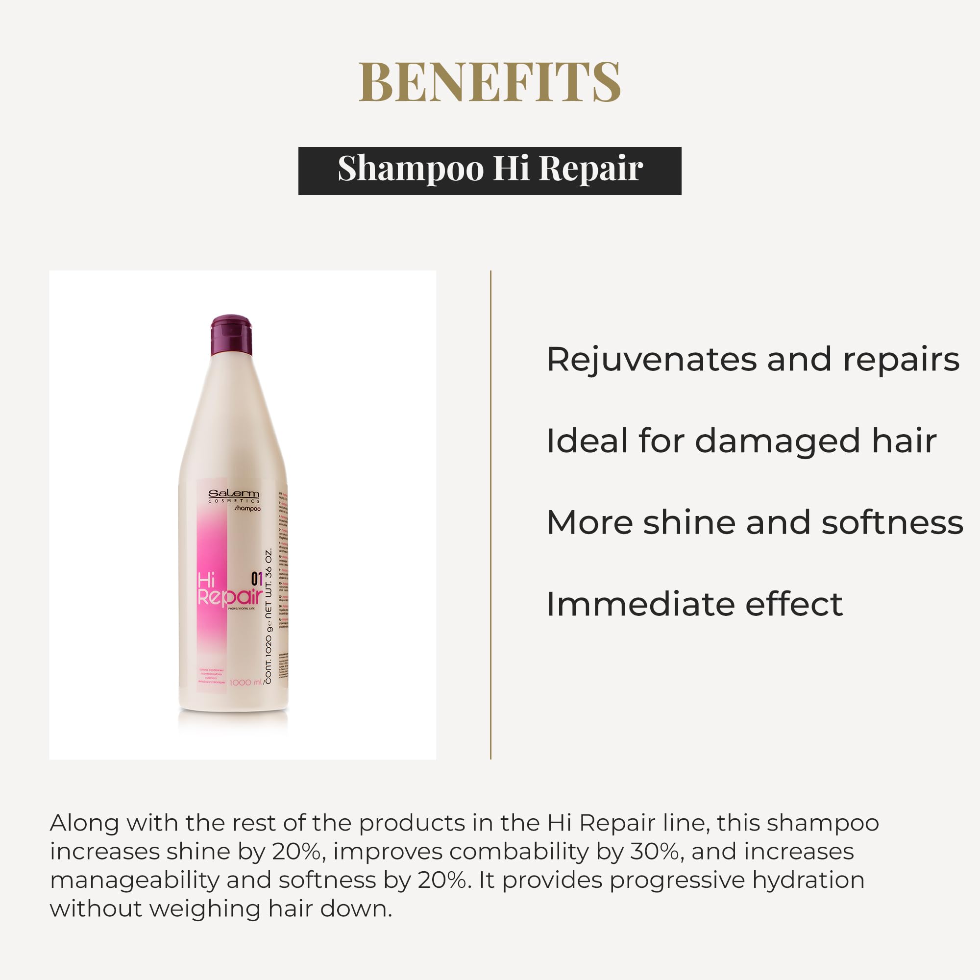 Salerm Hi Repair Shampoo lather in hand for even distribution and cleansing.