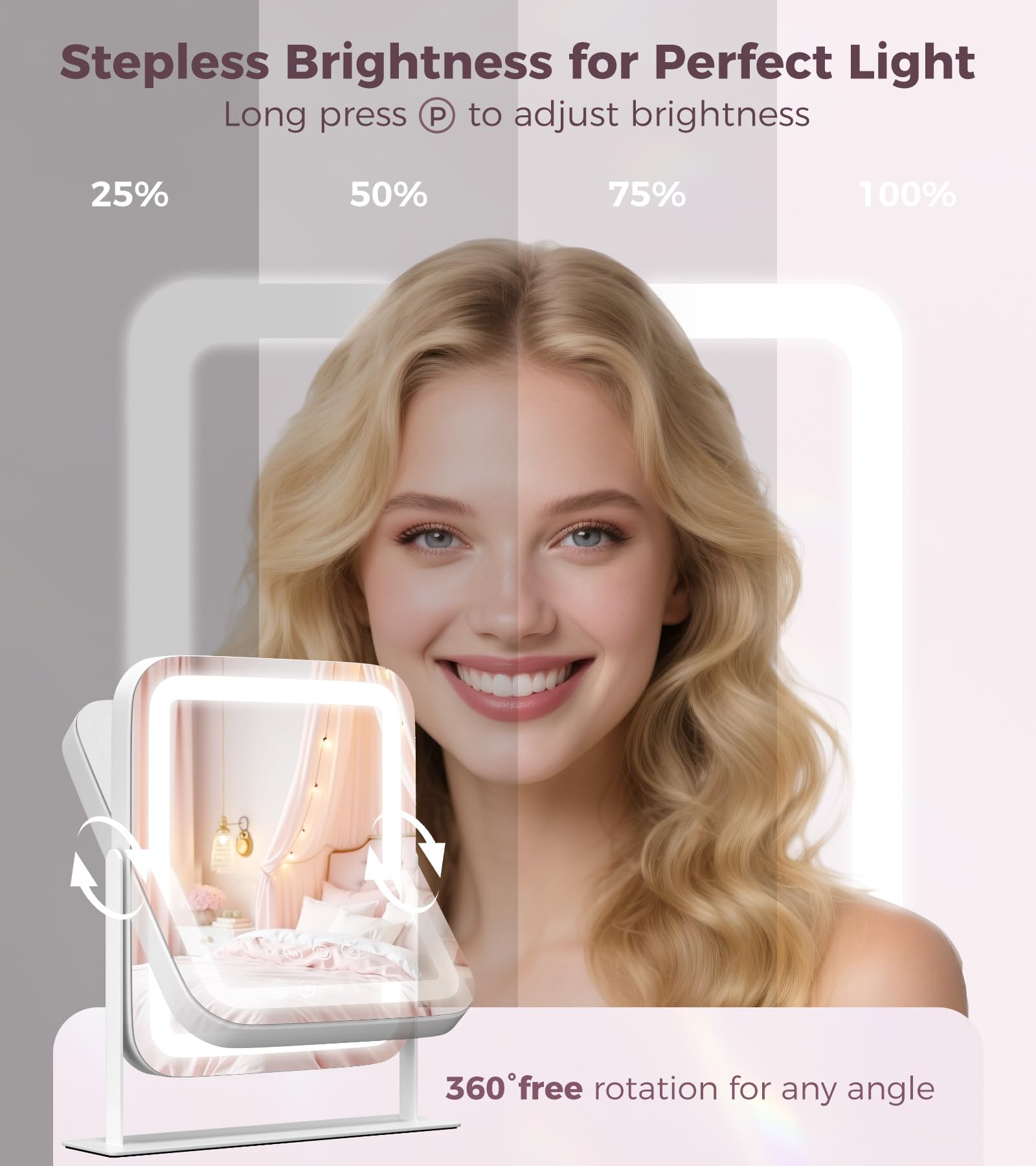 Saliwa vanity mirror 360-degree rotation for viewing from any angle