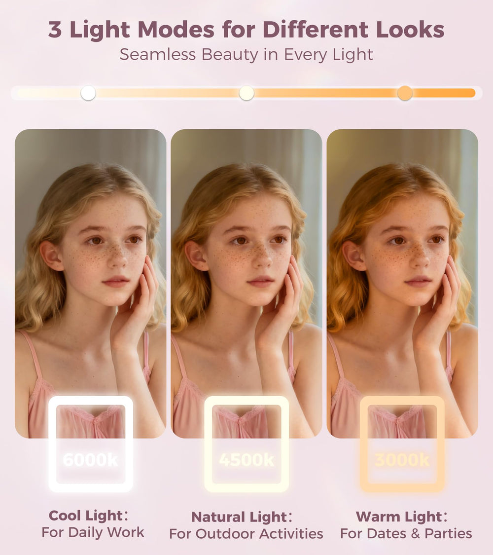 Saliwa vanity mirror lights mode switch showing warm natural and cool tones
