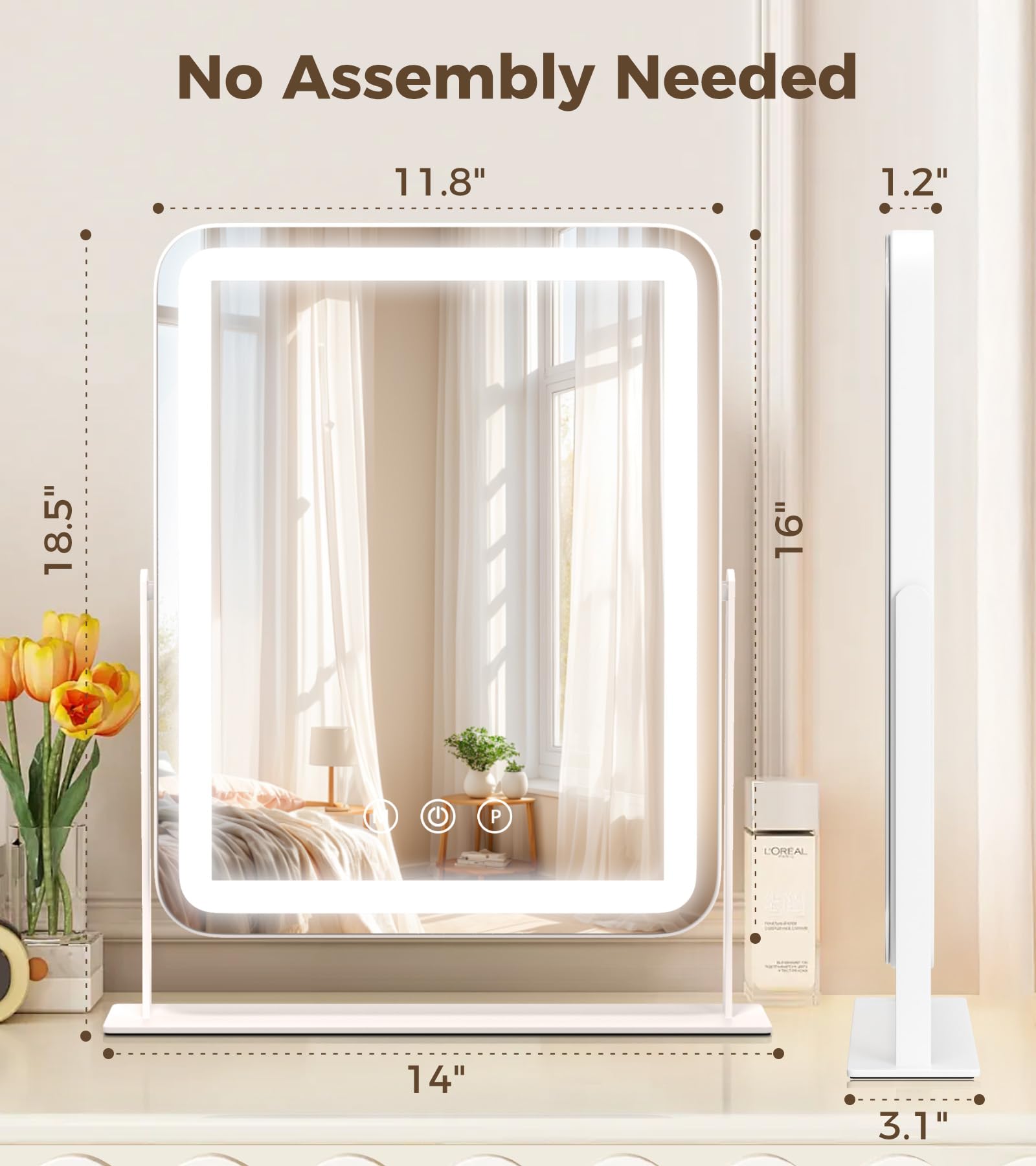 Saliwa vanity mirror three lighting modes for any occasion ambience.
