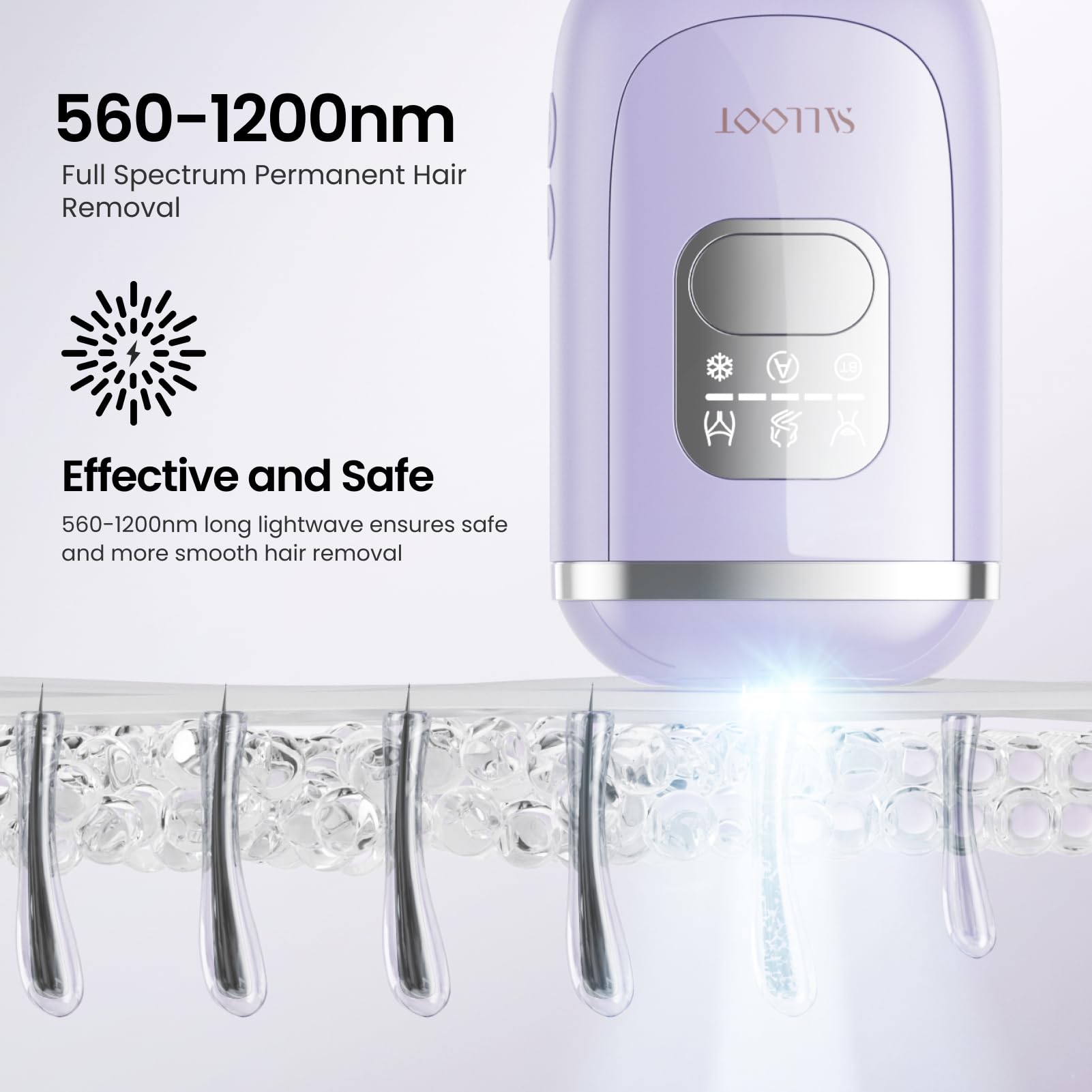 SALLOOT Nova P5 dual pulses target follicles for efficient hair reduction.