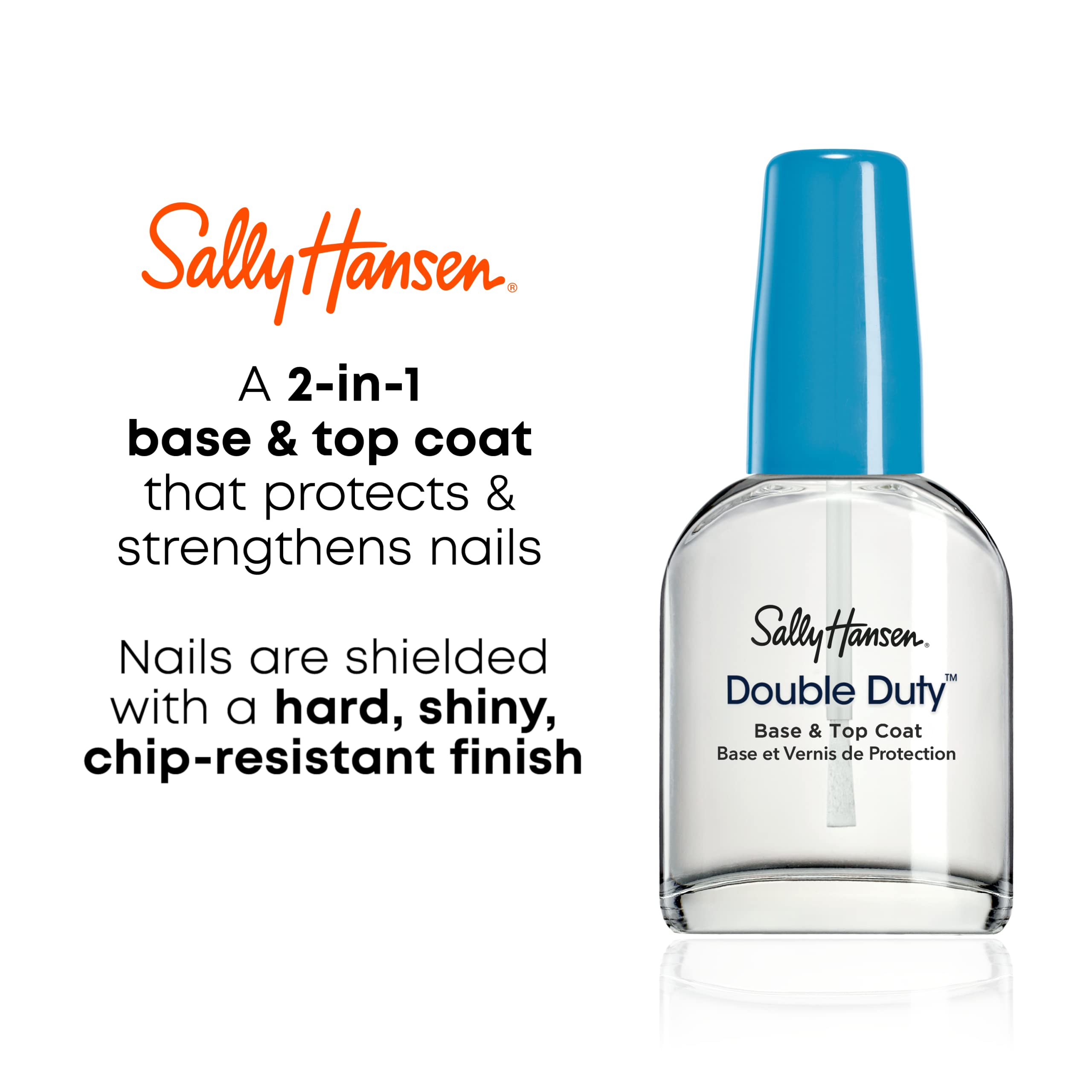Sally Hansen Double Duty brush-on application demonstrates smooth coats for a flawless manicure.