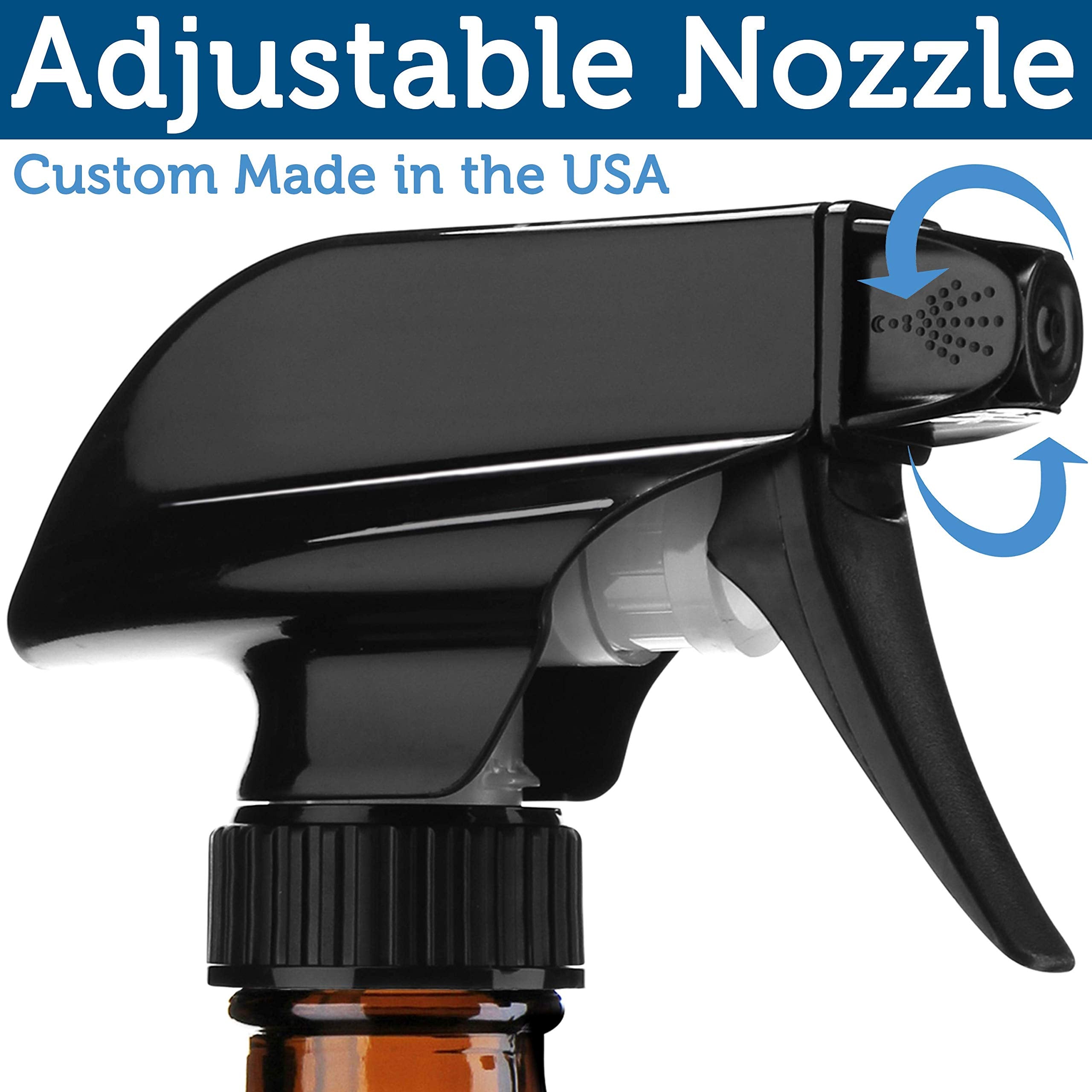Sally's Organics bottle close-up shows black trigger sprayer with mist and stream for versatile use.