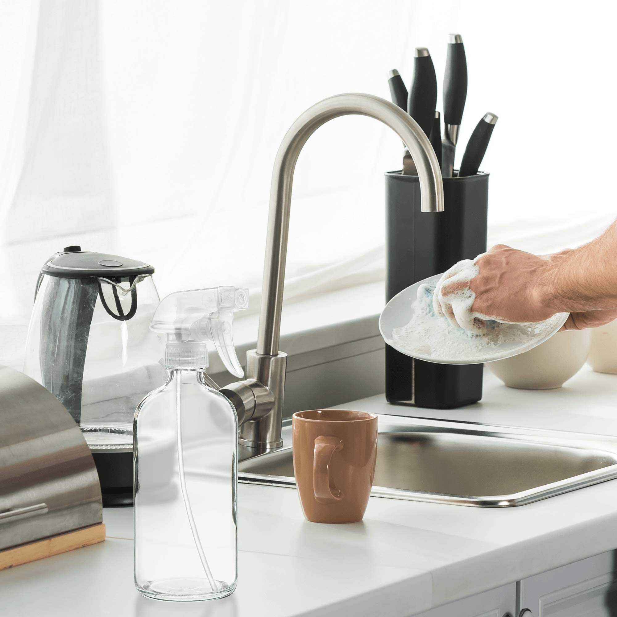 Sally's Organics bottle on kitchen counter showcases modern design
