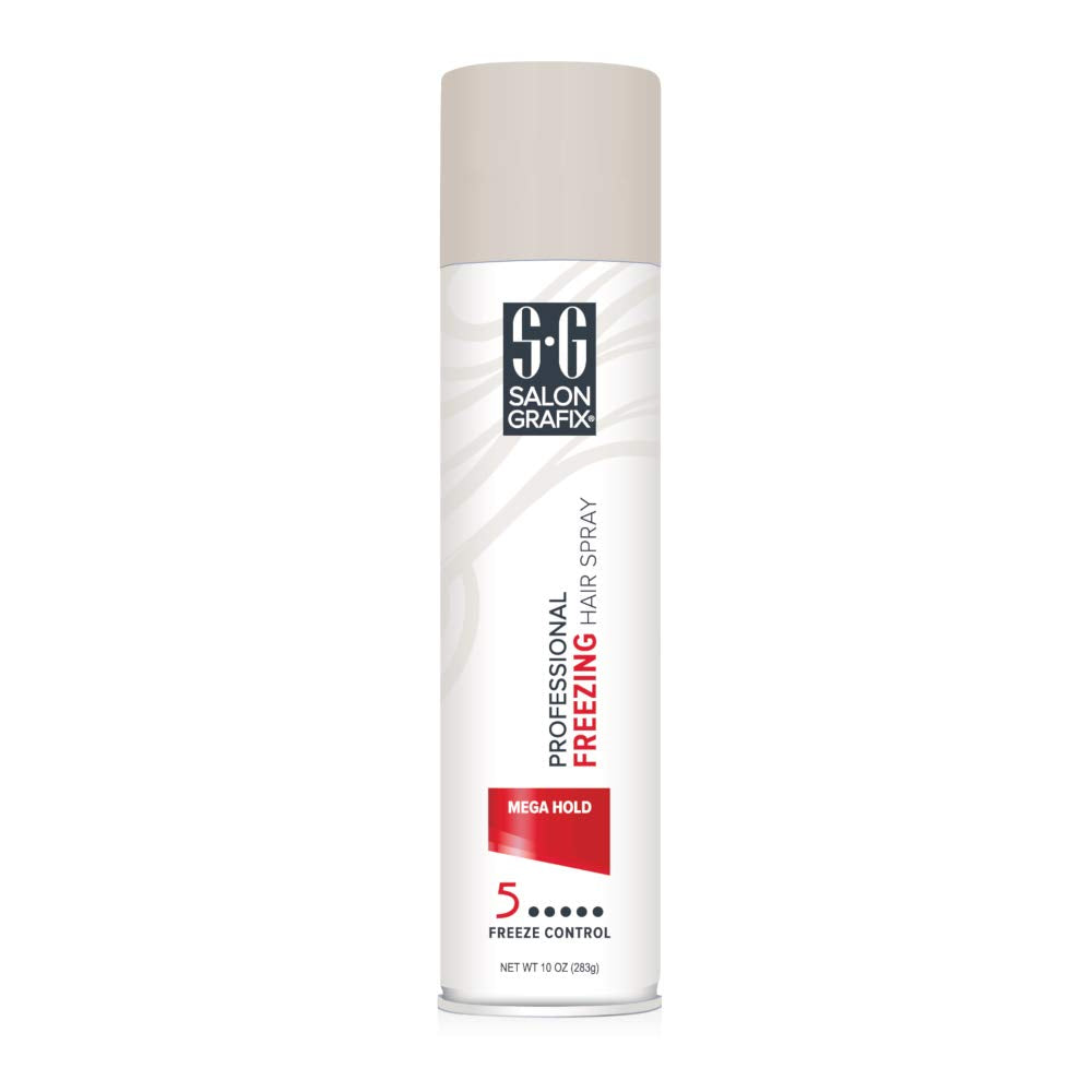 Salon Grafix freezing hairspray can showing quick-dry action and strong hold