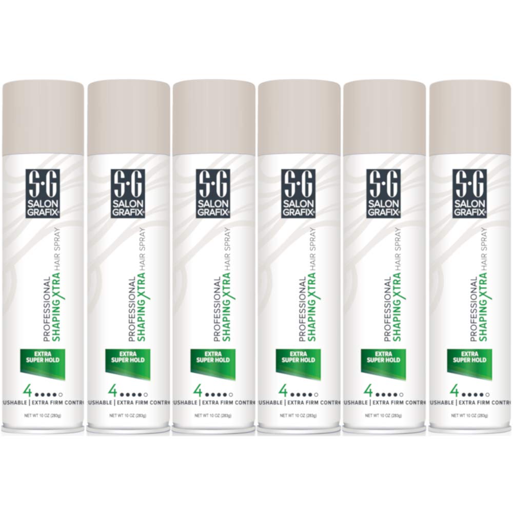 Salon Grafix Profession Shaping Hairspray bottle top shows strong hold in action