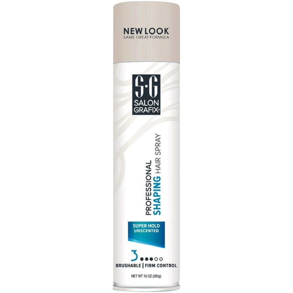 Salon Grafix Shaping Hair Spray bottle with unscented formula offering flexible hold.