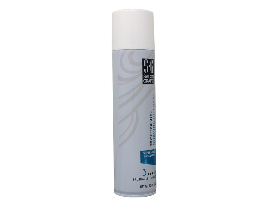 Salon Grafix Shaping Hair Spray bottle highlights humidity resistance in real-world styling.