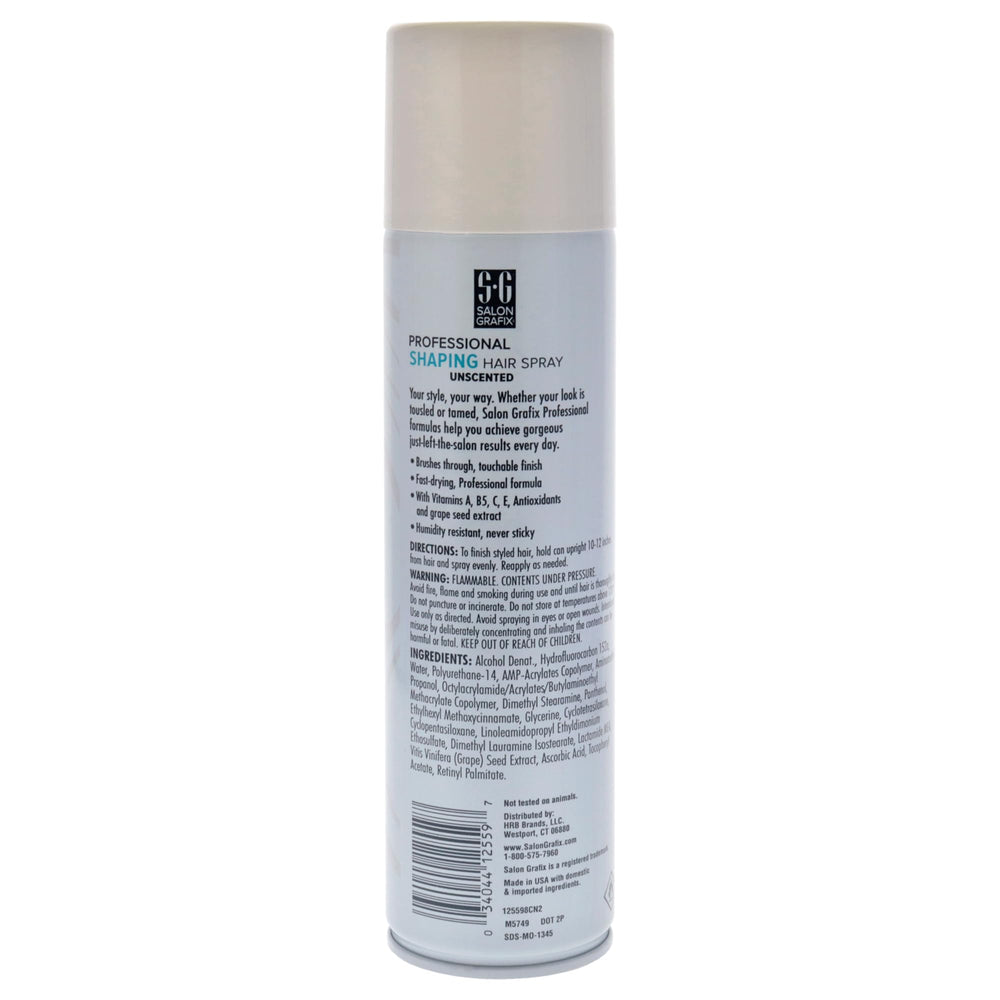 Salon Grafix Shaping Hair Spray Super Hold application demonstrates flexible hold for versatile, brushable styling.