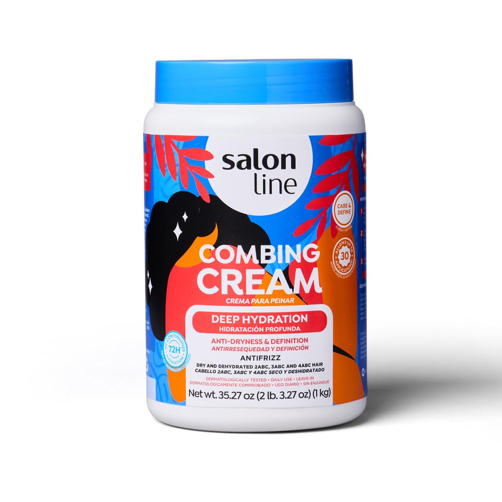 Salon Line apply-on-damp-hair image shows detangling and curl formation.
