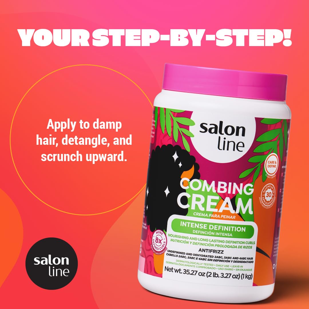 Salon Line damp-hair application shows easy distribution for defined curls.