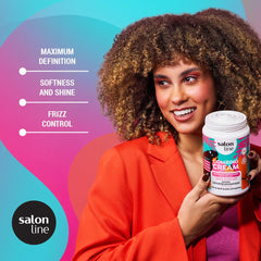 Salon Line Maximum Definition Hair Cream application hands demonstrates detangling and easy styling