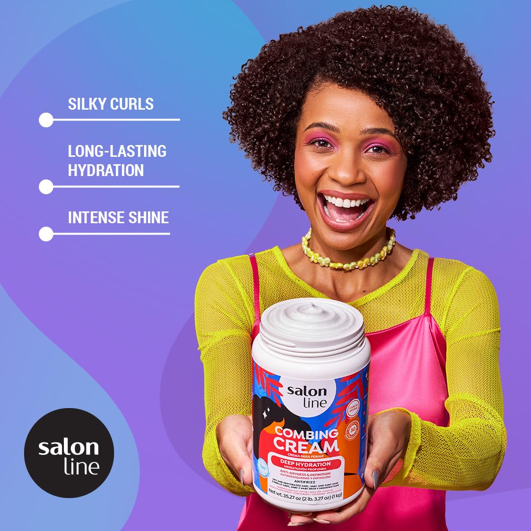 Salon Line vegan leave-in cream bottle used during styling for moisture.