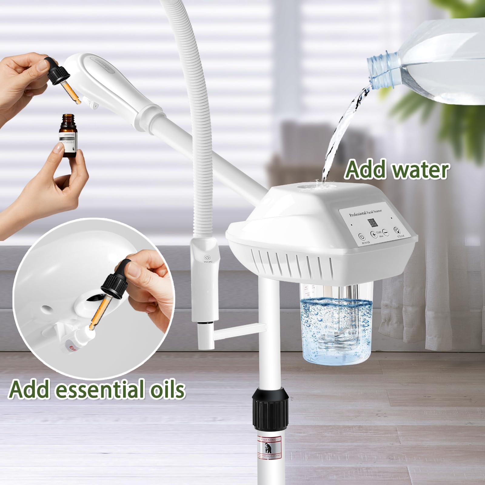 Salon Señor height adjustable steamer suitable for seated or lying spa sessions.
