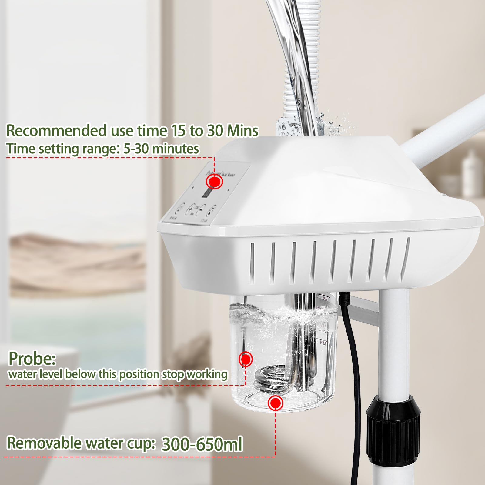 Salon Señor ozone face steamer with rotating nozzle enables aroma diffusion.