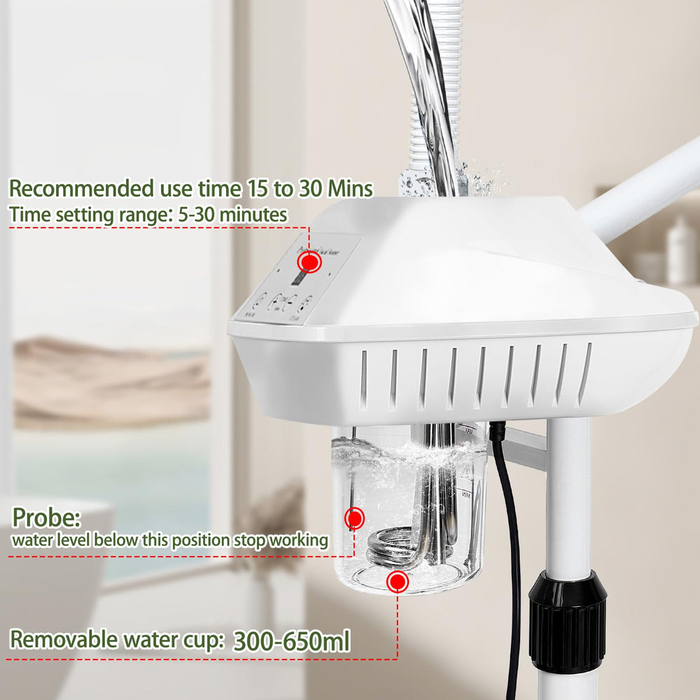 Salon Señor ozone face steamer with rotating nozzle enables aroma diffusion.