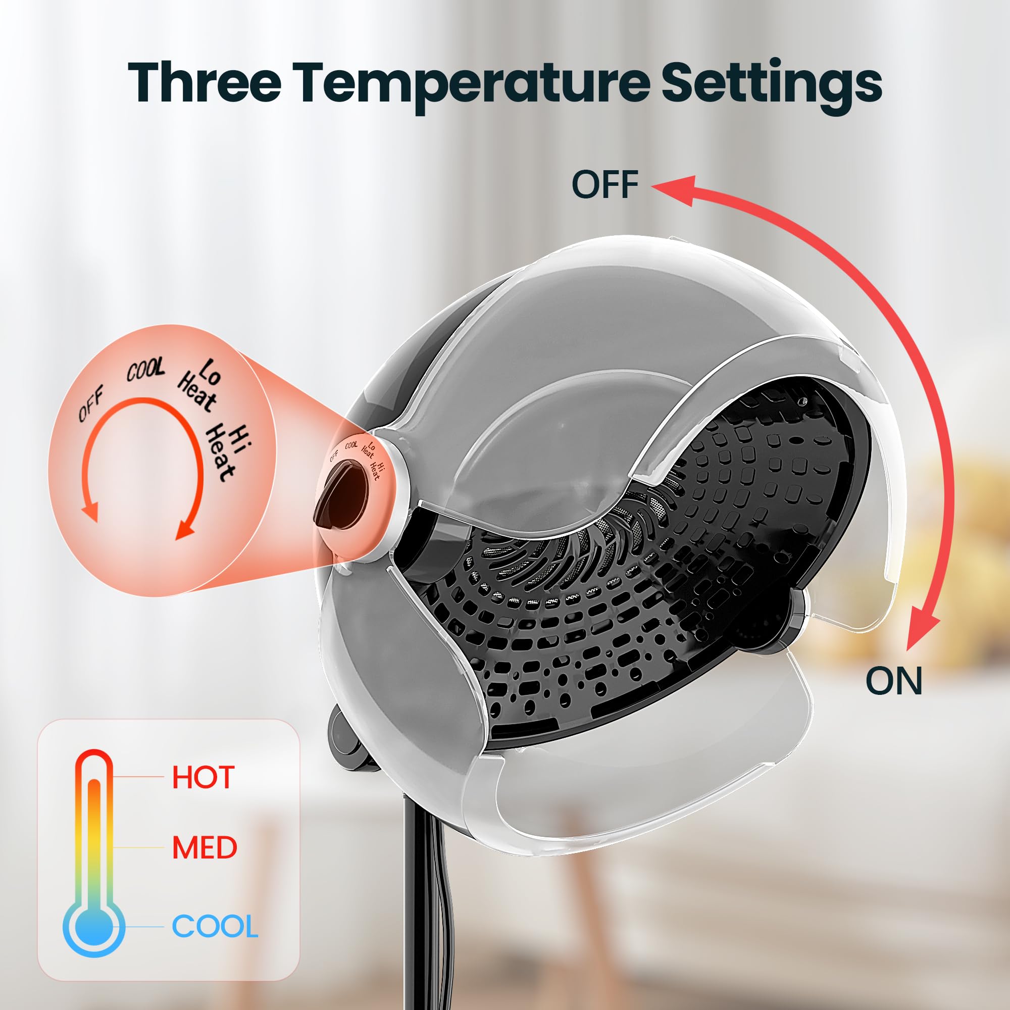 SalonDepot professional ionic hooded dryer control dial demonstrates adjustable heat choices