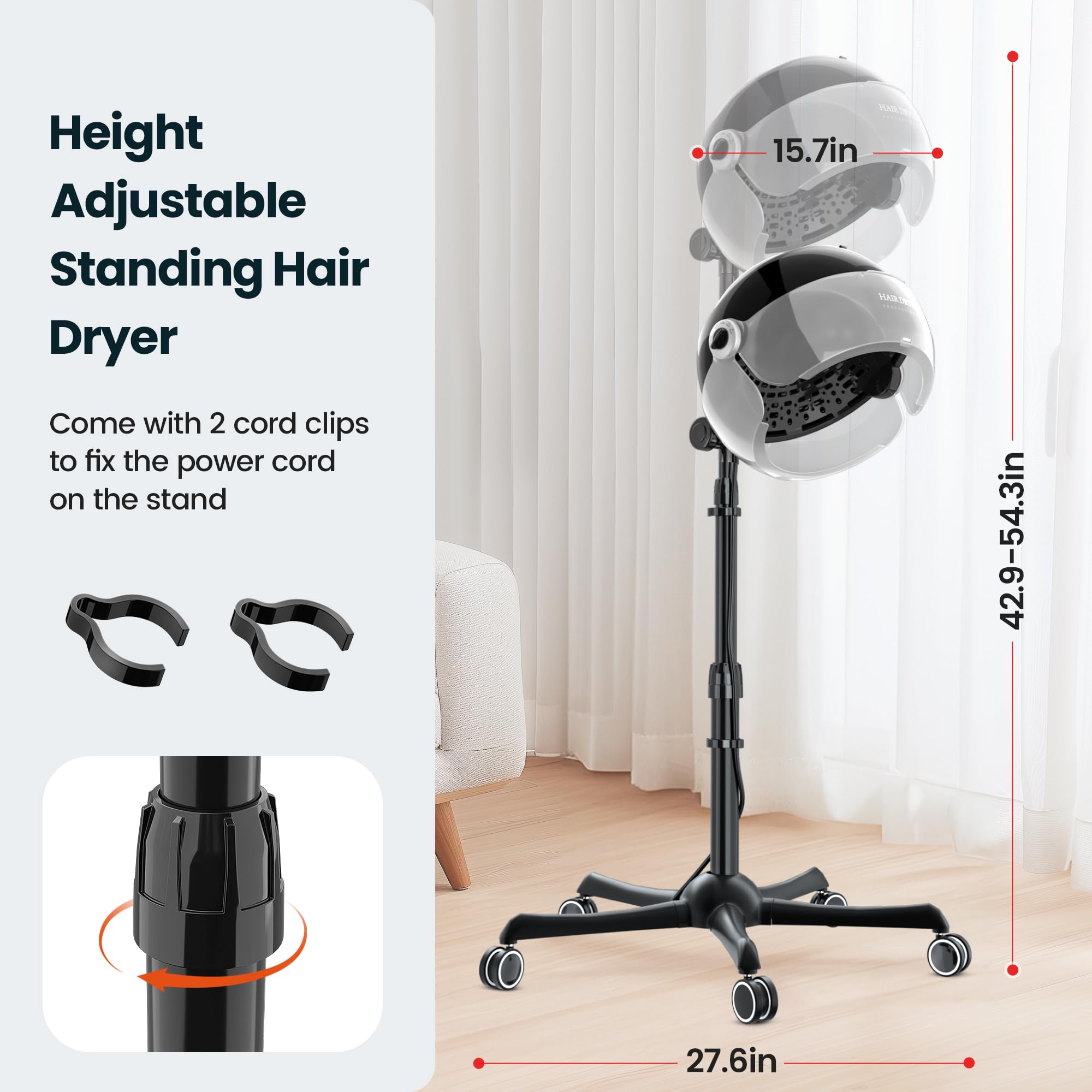 SalonDepot height-adjustable bonnet dryer compatible with varying client heights