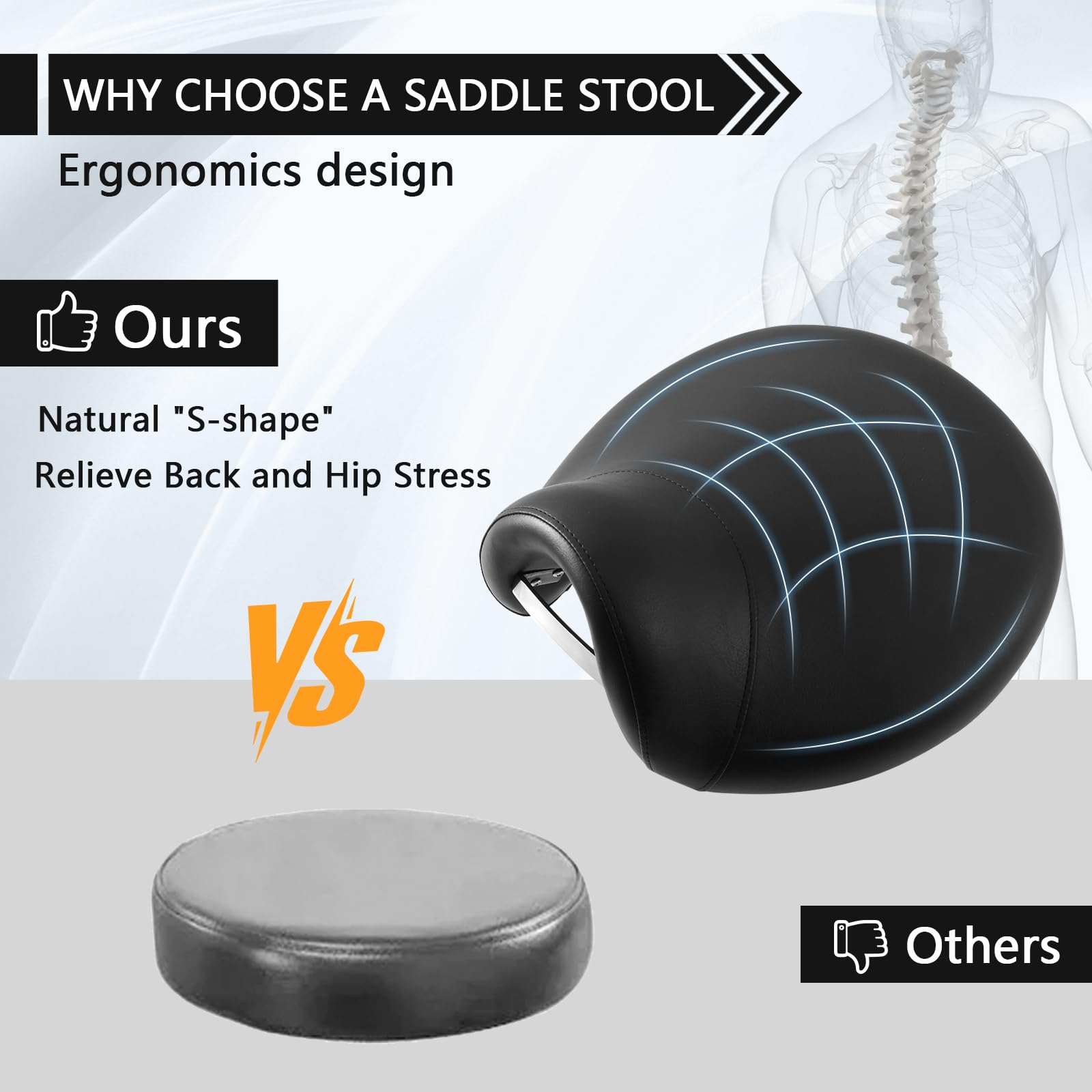 SALONFACTORY saddle stool height adjustment range fits various tasks and users