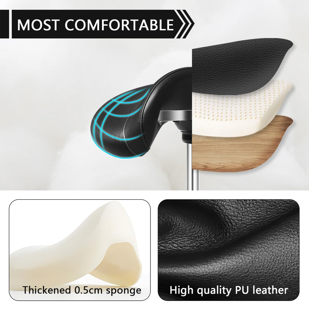 SALONFACTORY saddle stool metal base provides durable 300-lb support for professionals