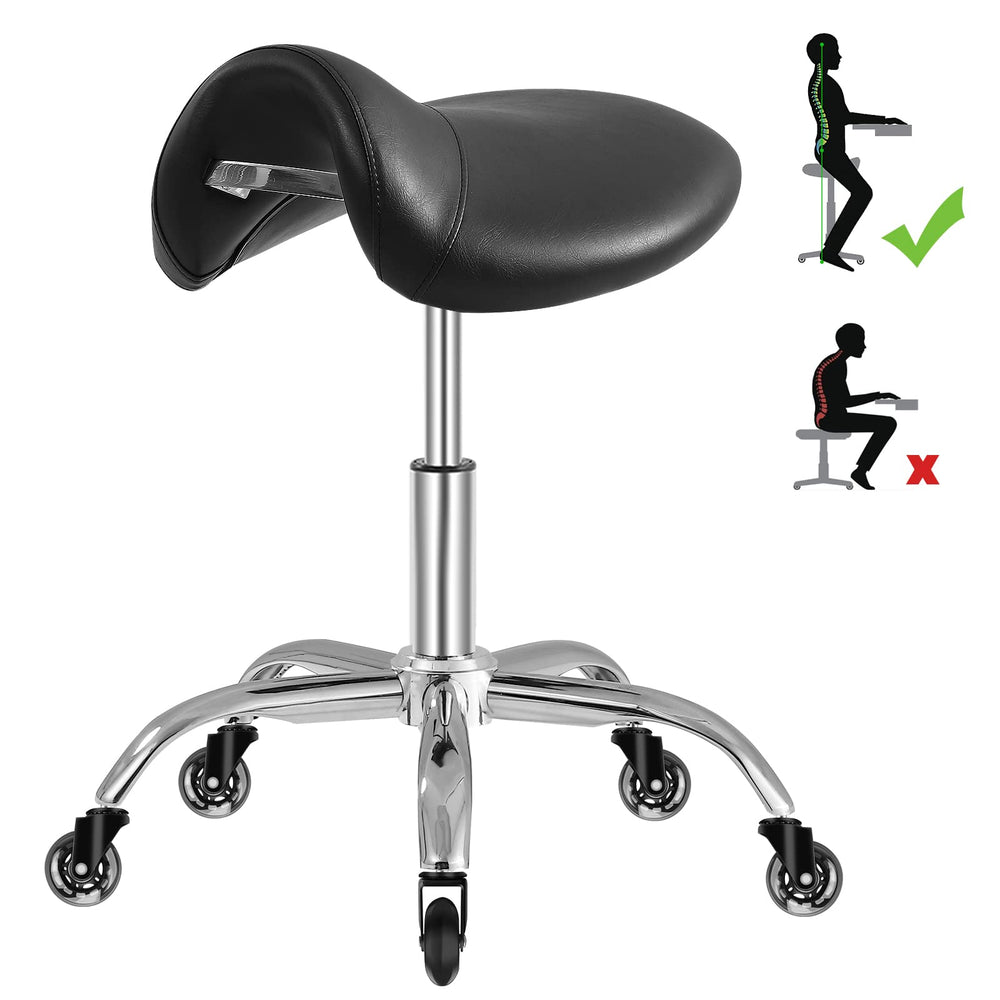 SALONFACTORY saddle stool with thick cushion supports long sessions