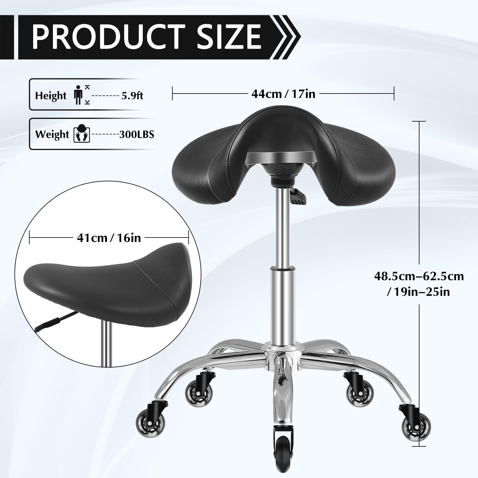 SALONFACTORY saddle stool wheels enable smooth, quiet movement across busy stations