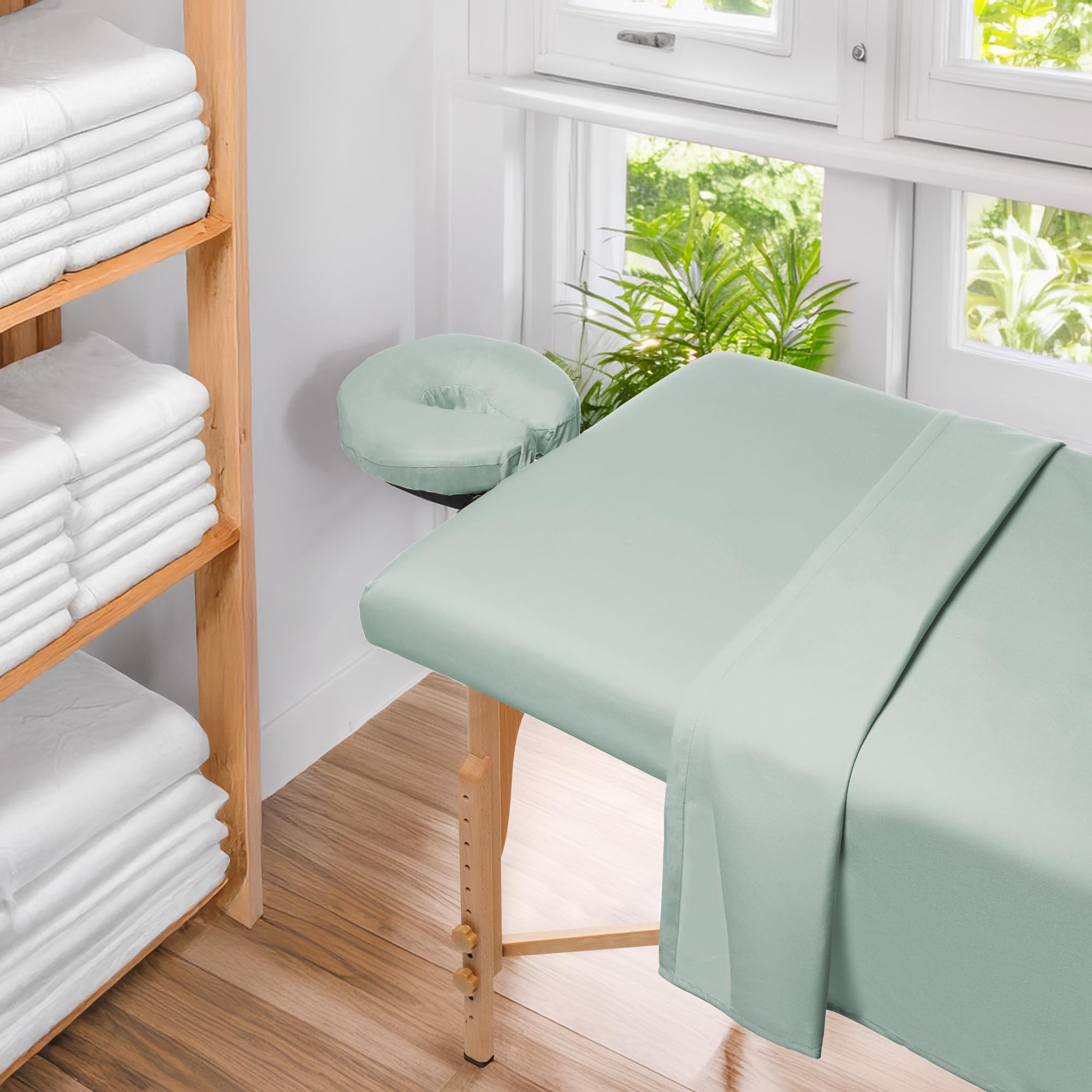Durable microfiber from Saloniture resists wear and repeated washings in busy studios.
