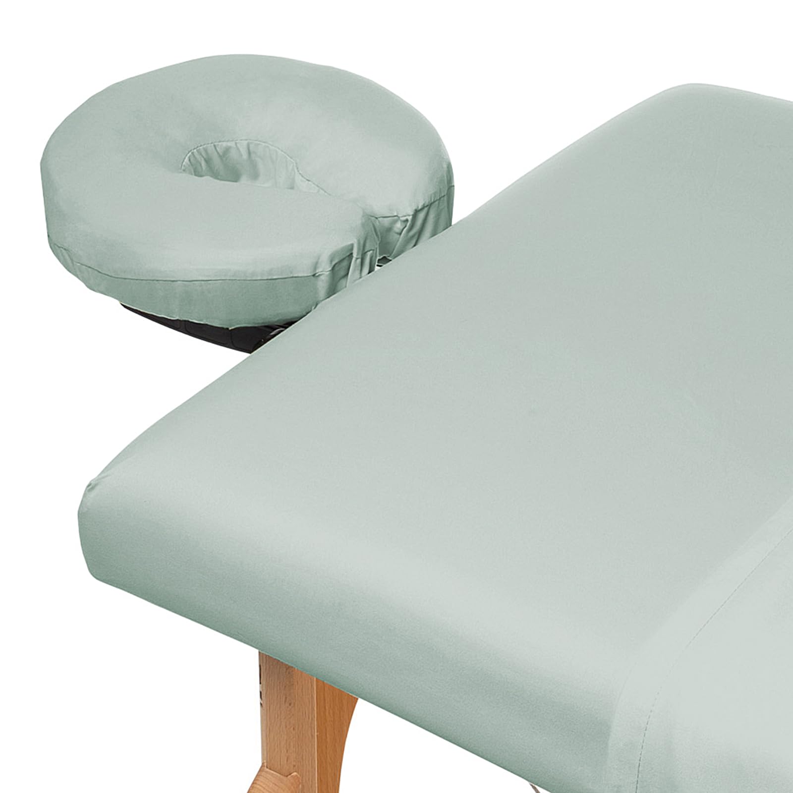 Saloniture seafoam face cradle cover keeps headrest clean and comfortable.