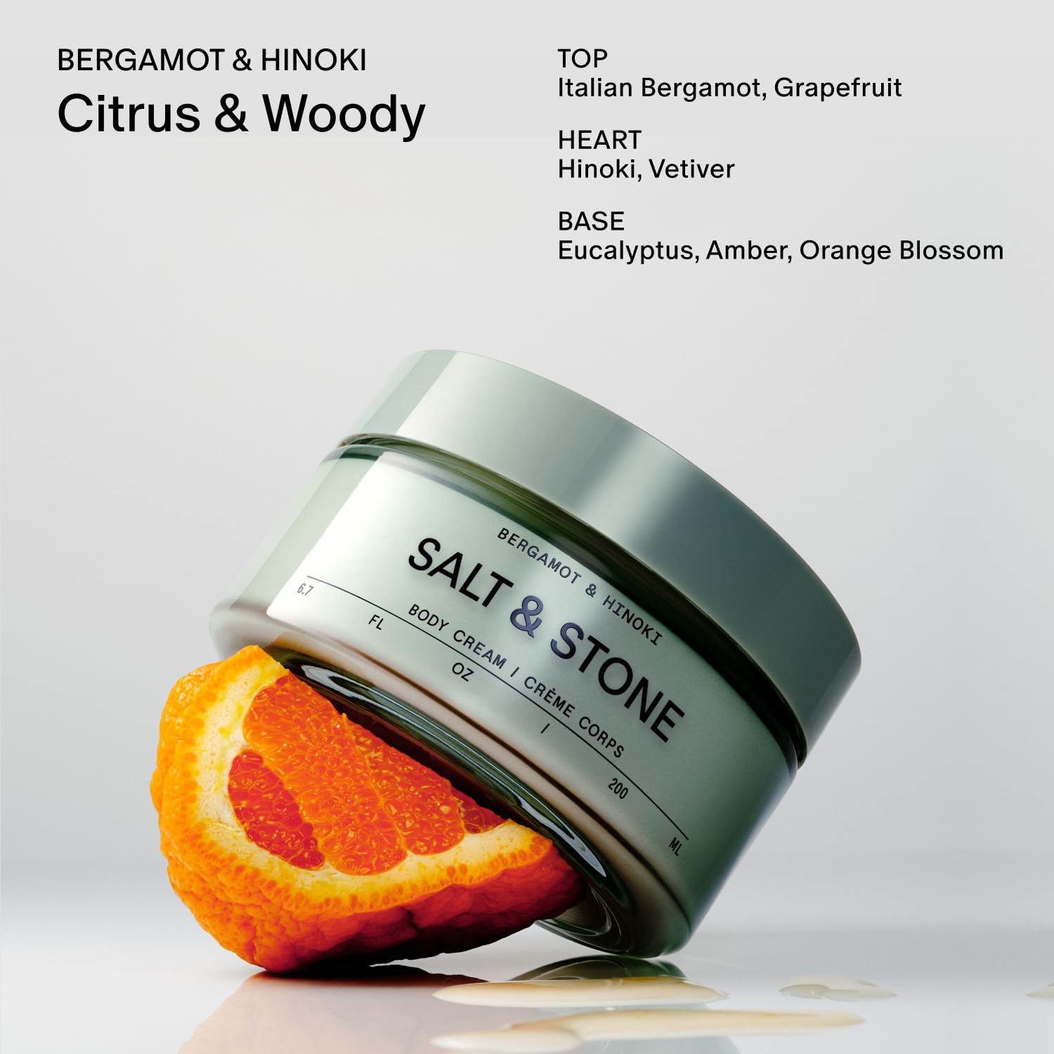 Salt & Stone Body Cream Squalane Argan Oil shot suggests nourishing elasticity and velvety skin.