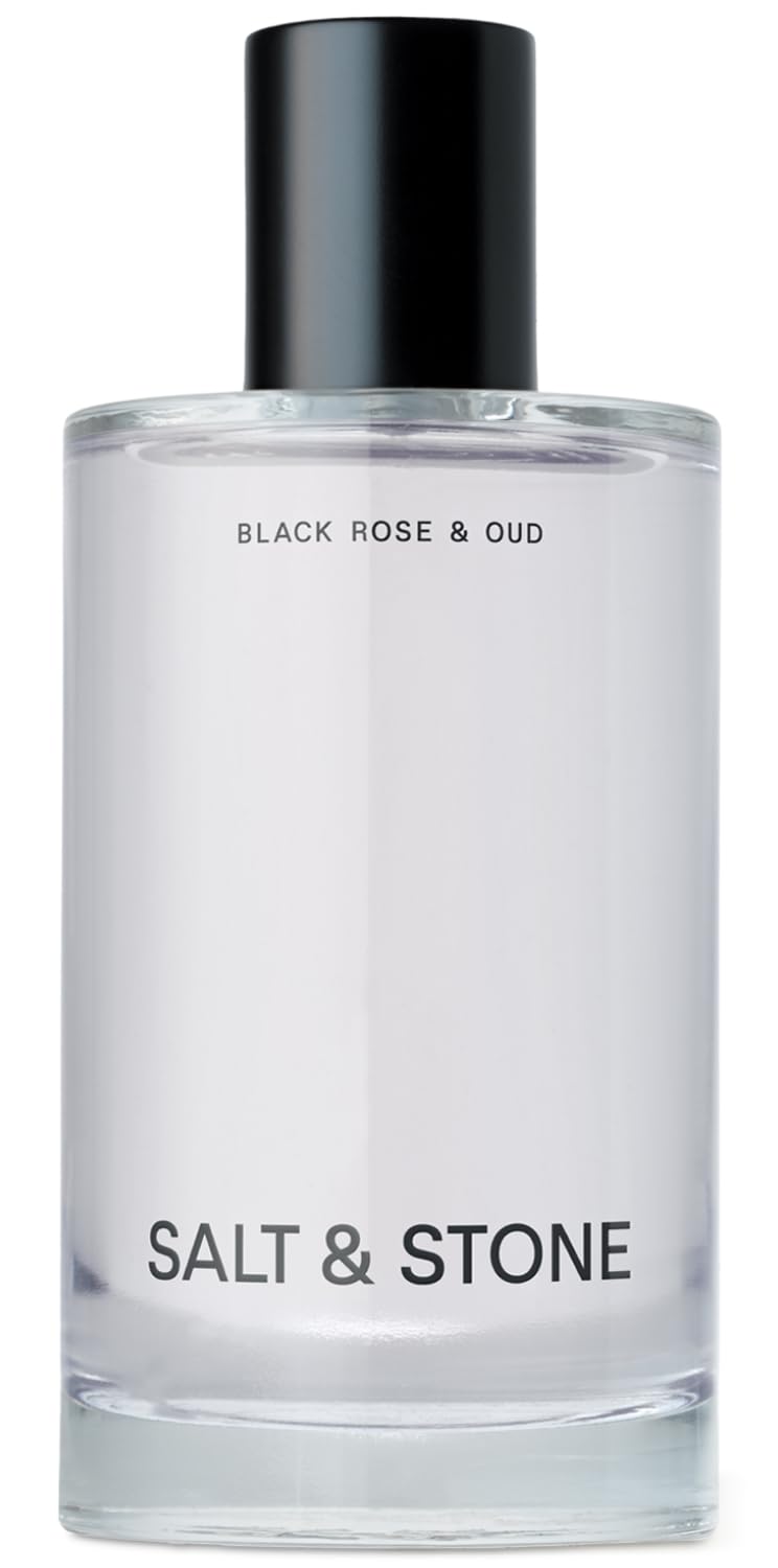 Salt & Stone body mist bottle showcases Black Rose & Oud for long-lasting hydration and fragrance.