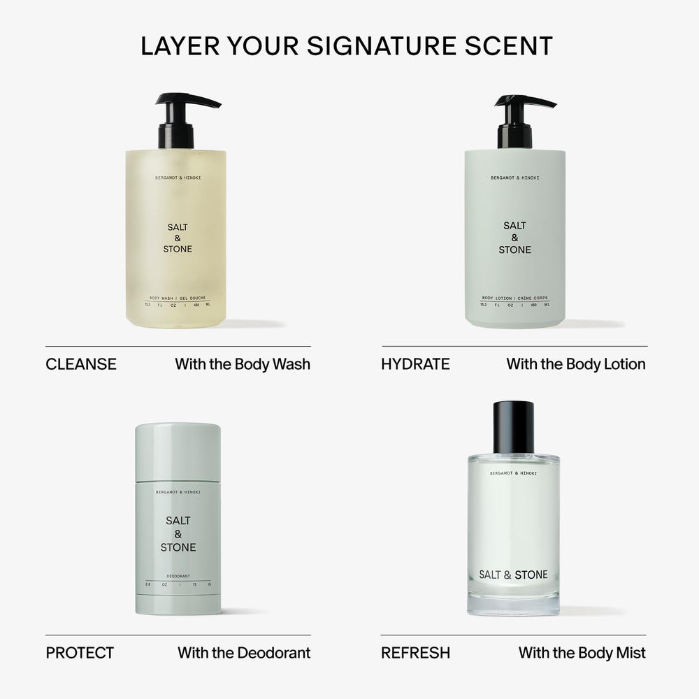 Salt & Stone body wash unisex packaging suits both women and men.