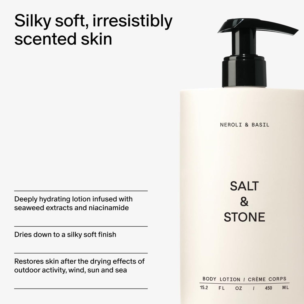 Salt & Stone Neroli Basil application on arm demonstrates easy massage.