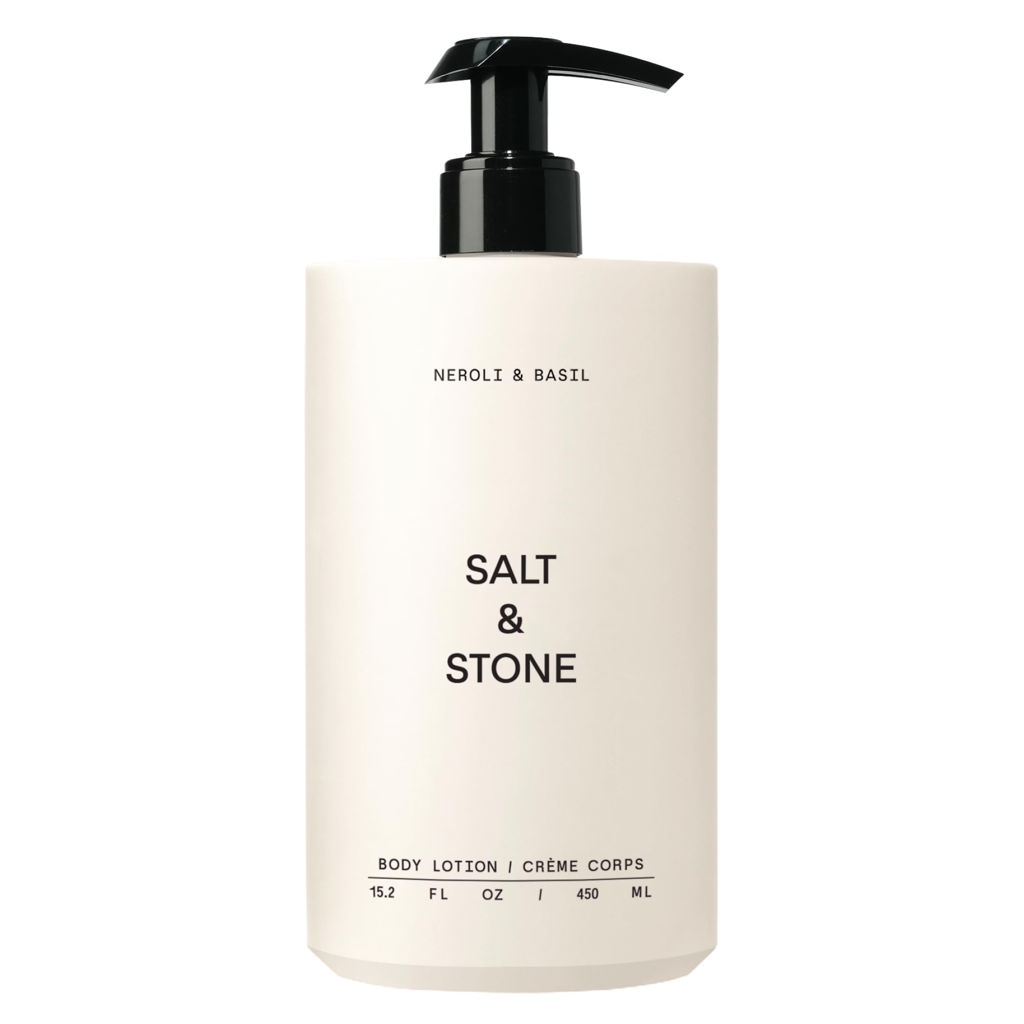 Salt & Stone Neroli Basil bottle-pump for quick absorption and daily hydration.