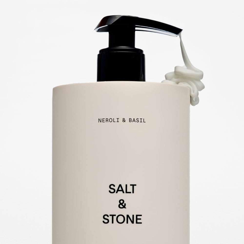 Salt & Stone Neroli Basil vegan cruelty-free packaging label.